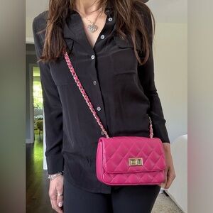 Pink Quilted Leather Handbag Made in Italy